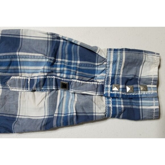 Buckle Black Long Sleeve Pyramid Snap Blue Plaid Slim Fit Shirt Men's Size Small - Picture 10 of 13